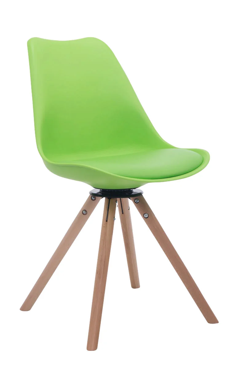 Chaise de salle à manger x1 chaise visiteur assise pivotant à 360° en plastique et PVC vert piètement en bois rond clair 10_0008510