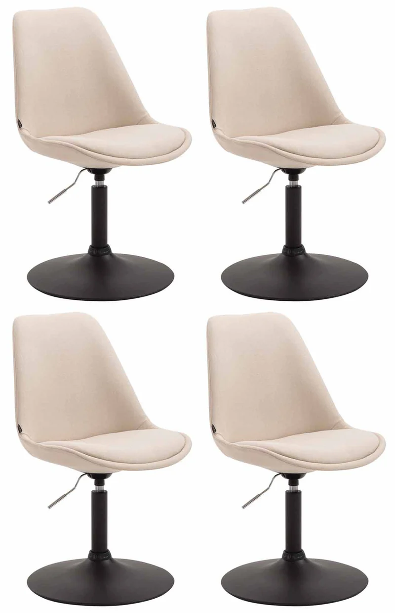 Lot de 4 chaises de salle à manger pivotante hauteur réglable en tissu crème et pied trompette en métal noir 10_0008447