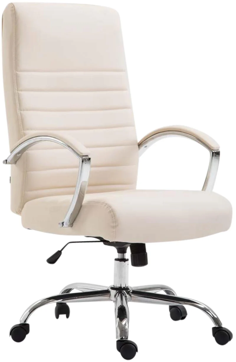 Fauteuil de bureau mécanisme d'inclinaison accoudoirs coutures décoratives en PVC crème et métal chromé 10_0006999