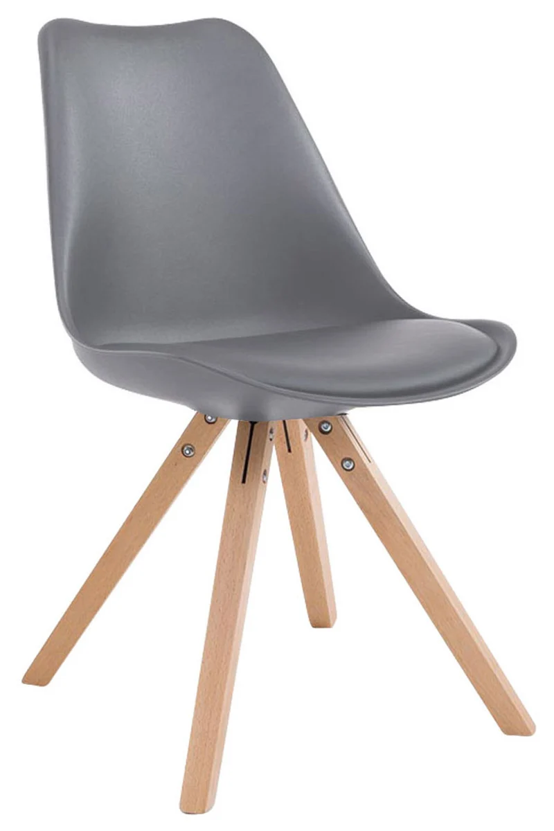 Chaise de salle à manger design scandinave en PVC gris et pieds en bois clair forme carré 10_0003426