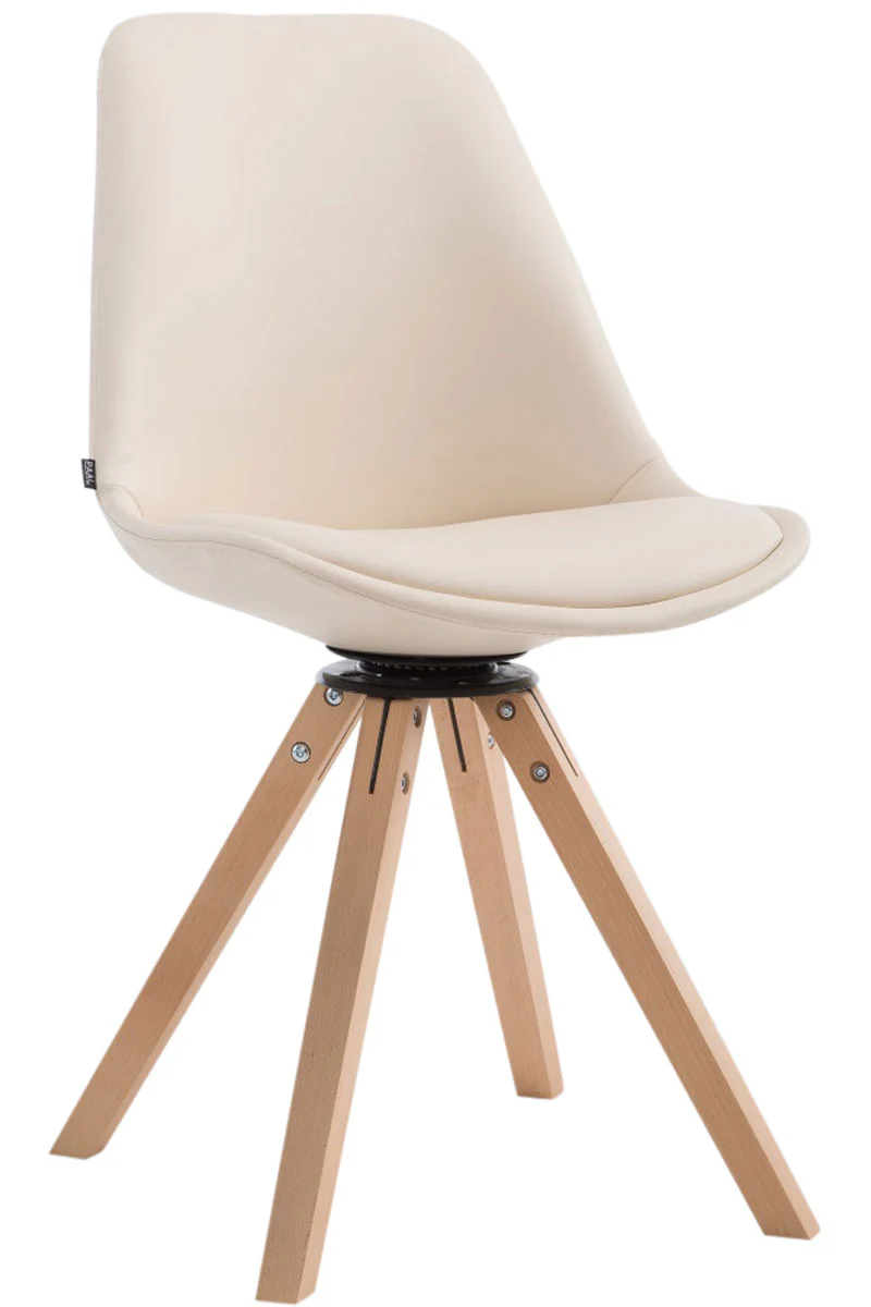 Chaise de salle à manger x1 pivotante style moderne assise en PVC crème piètement en bois clair 10_0003323