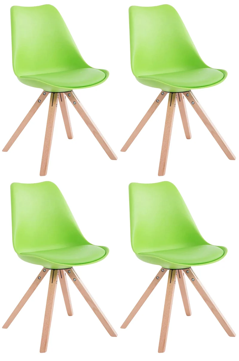 4 chaises de salle à manger style scandinave en synthétique et plastique vert pieds carré en bois clair CDS10367