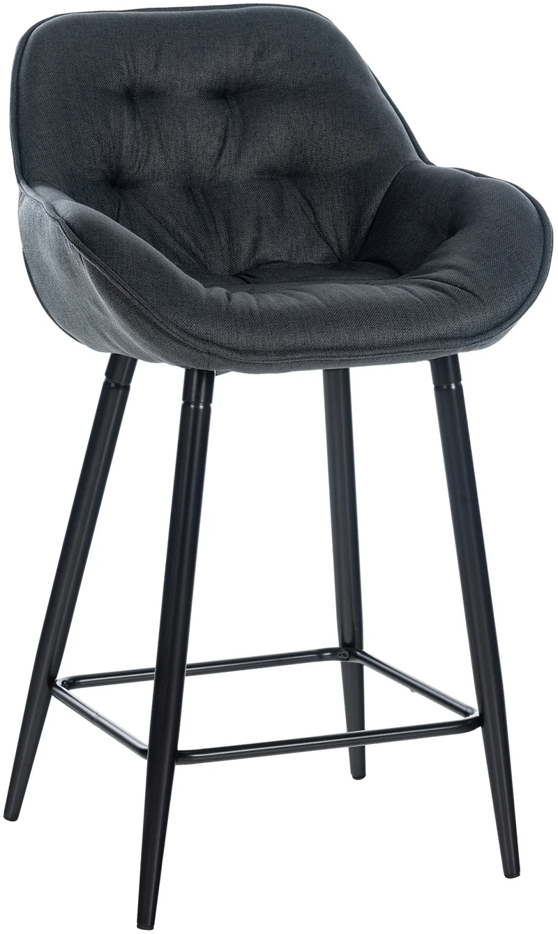 Tabouret de bar chaise haute x1 assise effet capitonnée en tissu gris foncé et métal noir 10_0004900