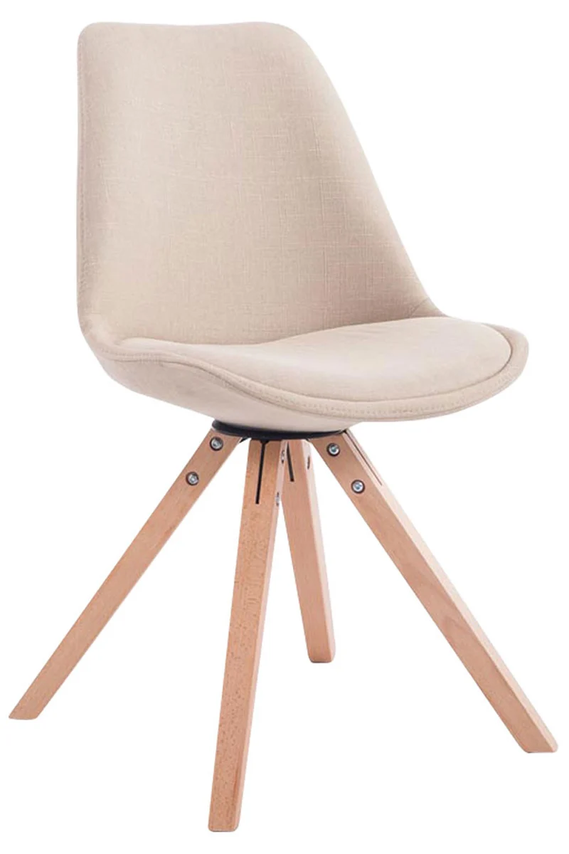 Chaise de salle à manger design scandinave en tissu crème et pieds en bois clair forme carré 10_0003457