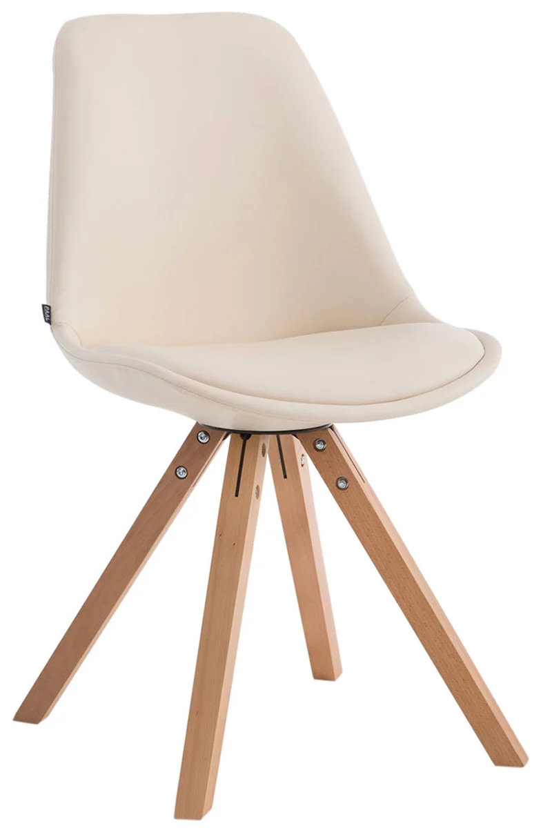 Chaise de cuisine salle à manger scandinave assise en PVC crème 4 pieds en bois forme carré clair 10_0003407