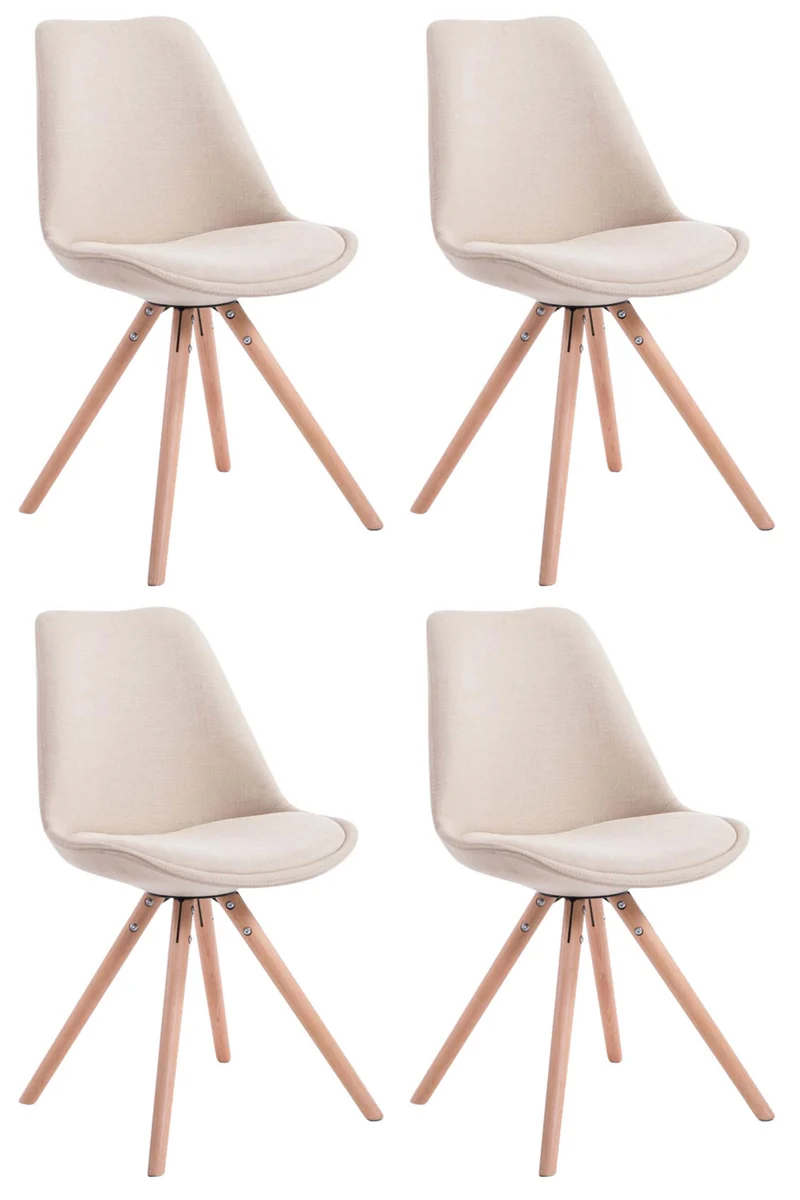 4 chaises de salle à manger style scandinave en tissu crème pieds rond en bois clair CDS10347