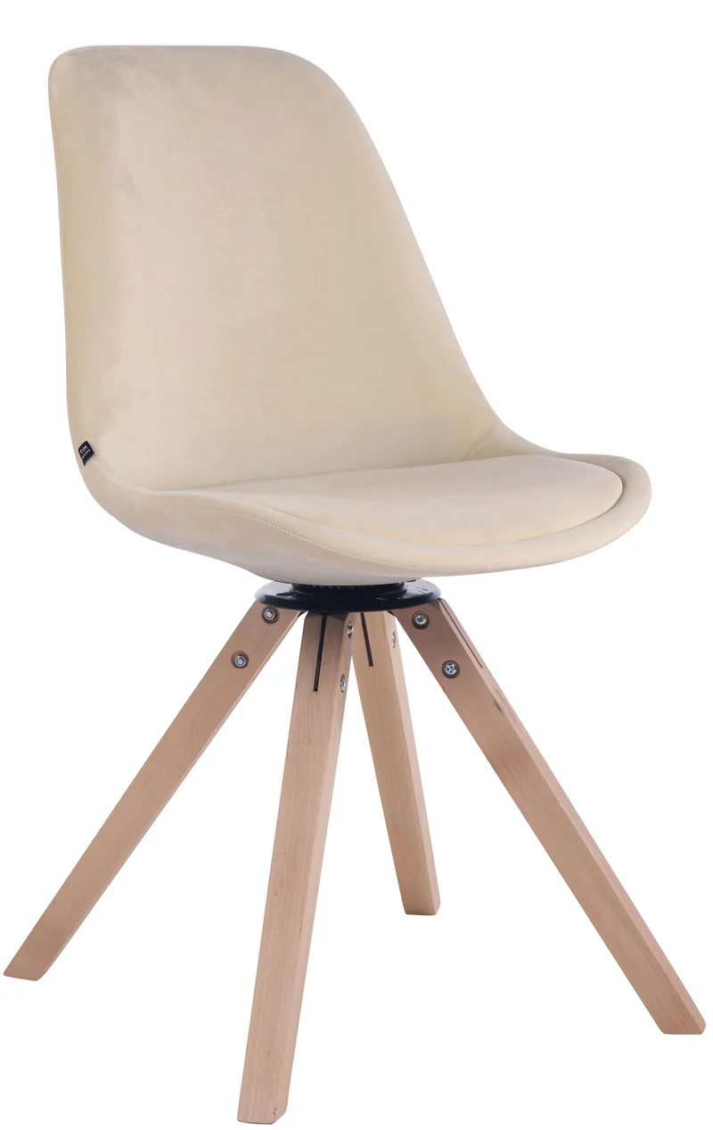 Chaise de salle à manger x1 chaise visiteur assise pivotant à 360° en velours crème piètement en bois carré clair 10_0003504