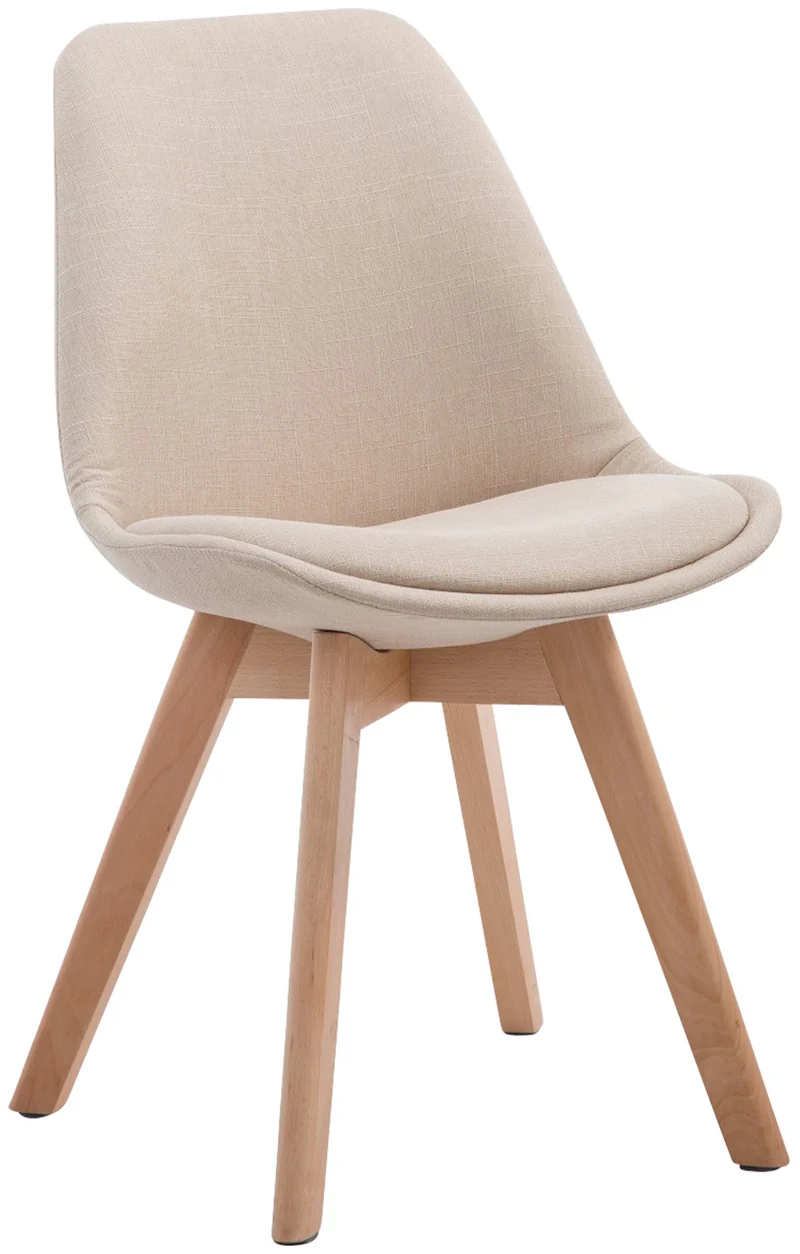 Chaise de salle à manger x1 design scandinave en tissu crème et piètement à 4 pieds en bois clair 10_0003274