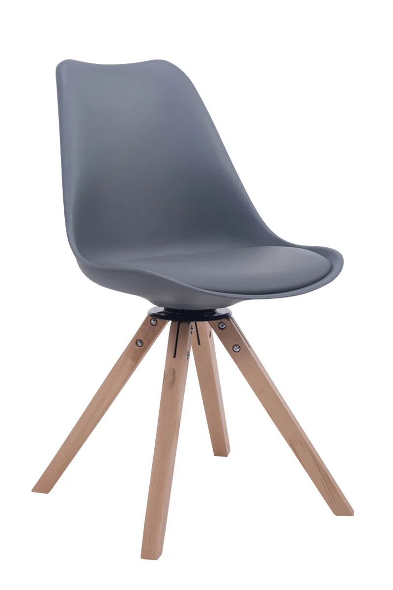 Chaise de salle à manger x1 chaise visiteur assise pivotant à 360° en PVC et plastique gris piètement en bois carré clair 10_0003467