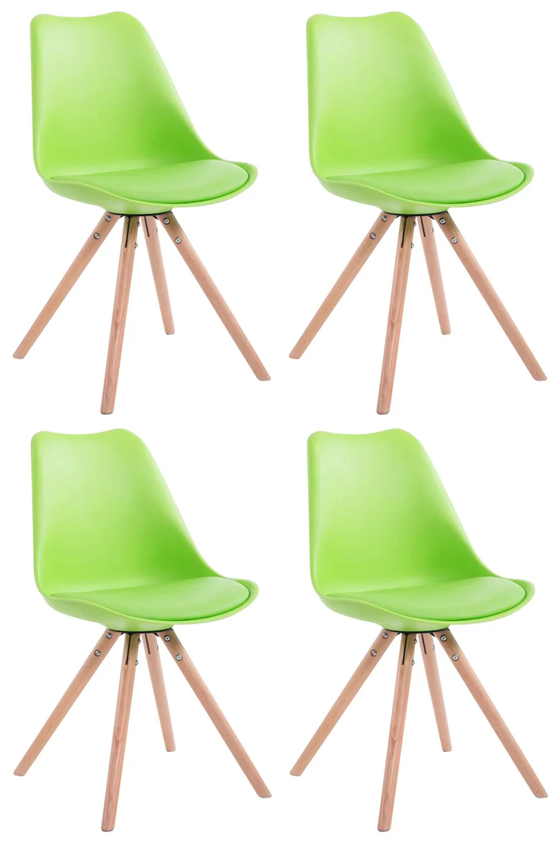 4 chaises de salle à manger style scandinave en synthétique et plastique vert pieds rond en bois clair CDS10375