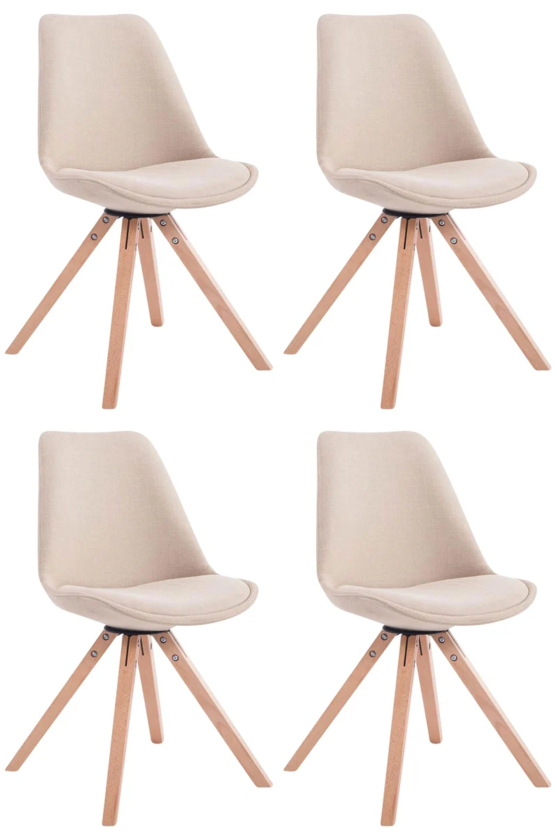 Lot de 4 chaises de salle à manger design scandinave en tissu crème et pieds en bois clair forme carré 10_0003202