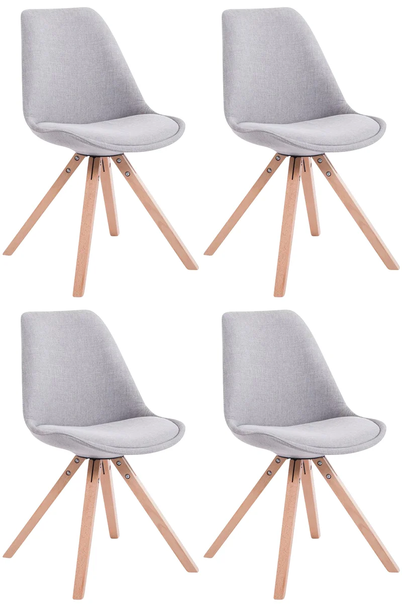 Lot de 4 chaises de salle à manger design scandinave en tissu gris et pieds en bois clair forme carré 10_0003204