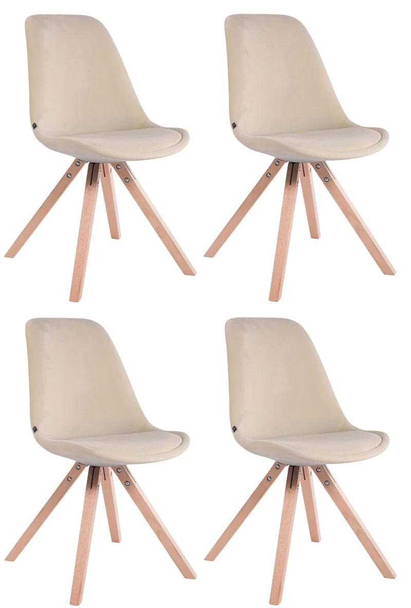 4 chaises de salle à manger style scandinave en velours crème pieds carré en bois CDS10191