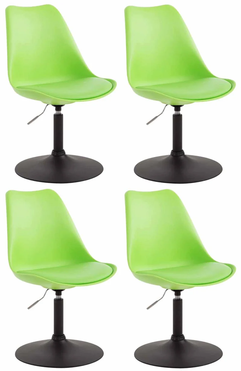 Lot de 4 chaises de salle à manger pivotante hauteur réglable en plastique vert et pied trompette en métal noir 10_0001810