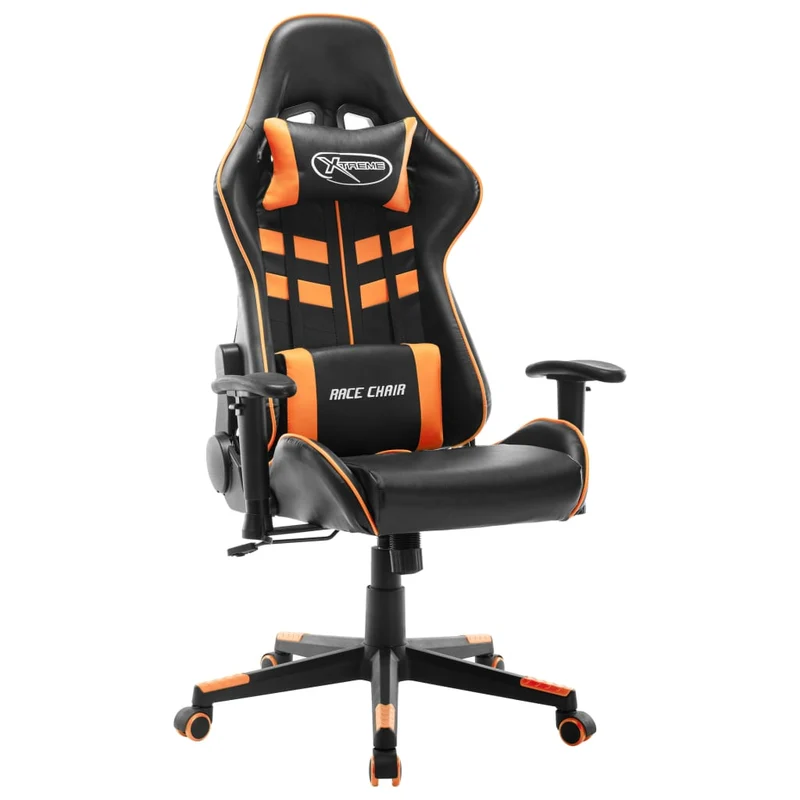Fauteuil de bureau chaise gaming avec coussin lombaire en PVC noir et orange DEC025988