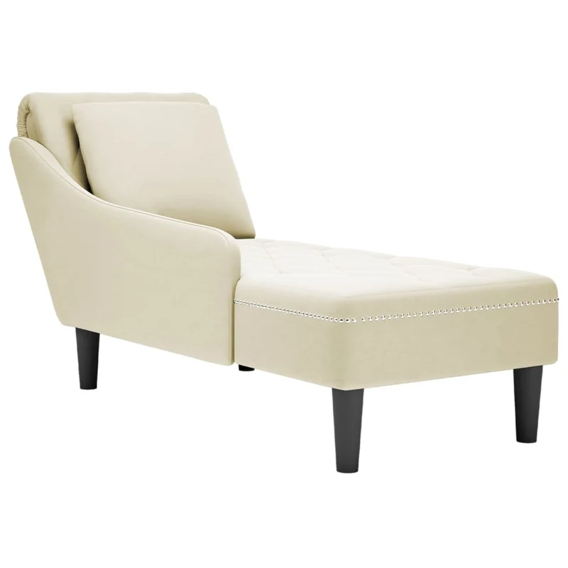 Méridienne chaise longue pour intérieur avec coussin et accoudoir droit en velours crème velours DEC026254