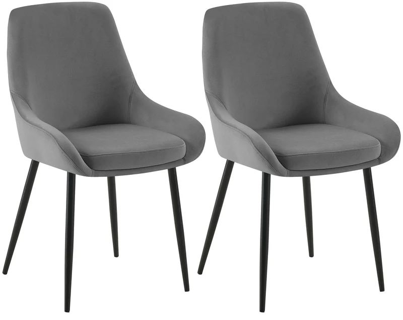 Lot de 2 chaises de salle à manger élégance confort design moderne en velours gris foncé structure métallique noir 10_0007655
