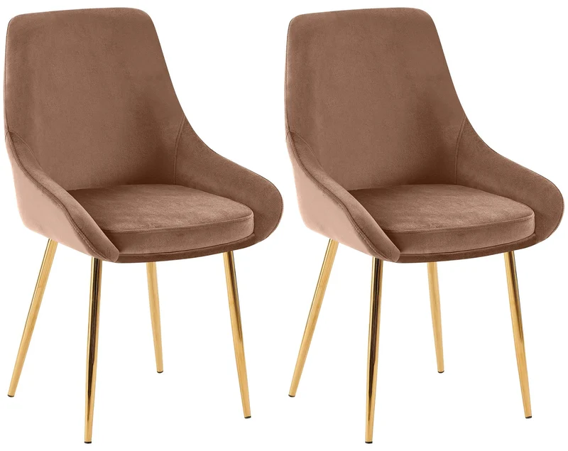 Lot de 2 chaises de salle à manger élégance confort design moderne en velours marron structure métallique doré 10_0007629
