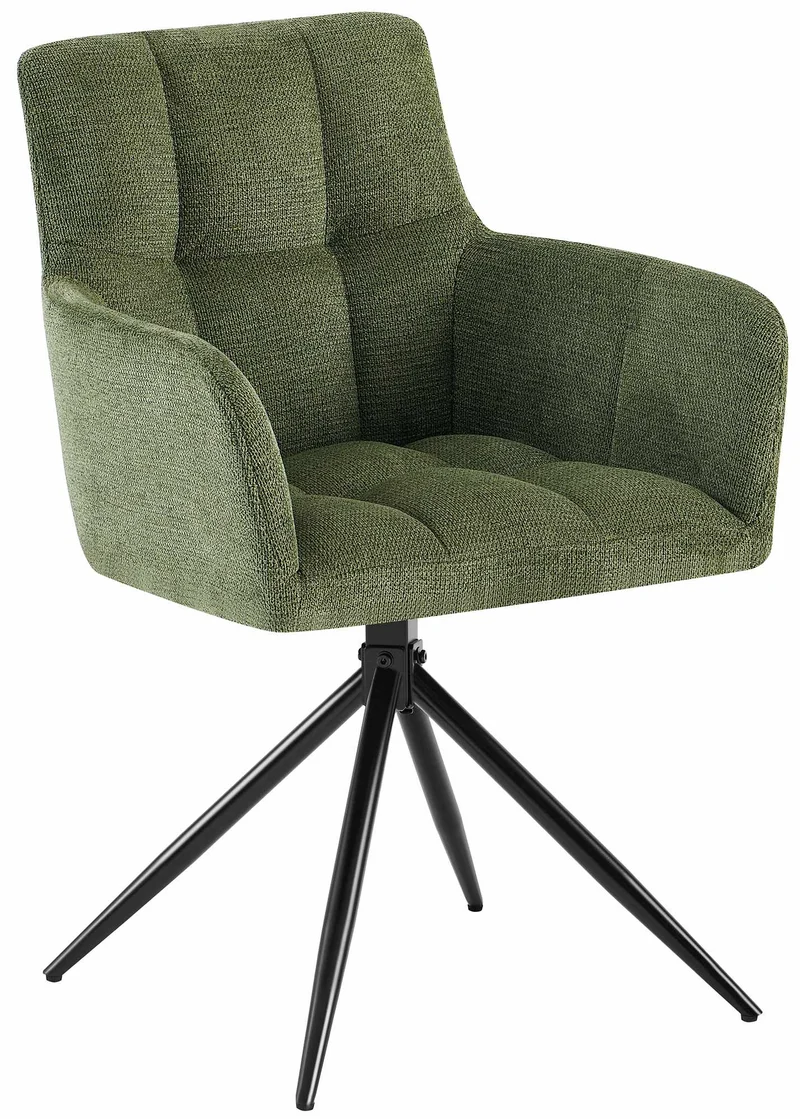 Chaise de salle à manger x1 moderne et confort mécanisme de rotation à 180° en tissu vert et métal 10_0007820