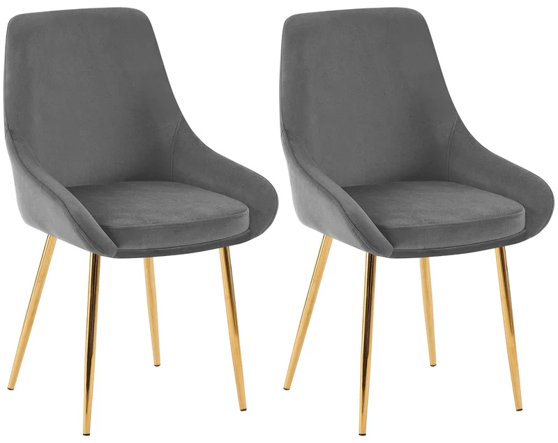Lot de 2 chaises de salle à manger élégance confort design moderne en velours gris foncé structure métallique doré 10_0007654