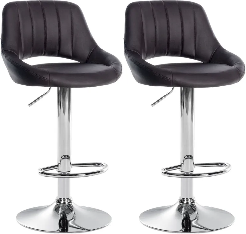 Lot de 2 tabourets de bar avec repose-pieds en forme d'arc assise en similicuir marron cadre en métal TDB10750