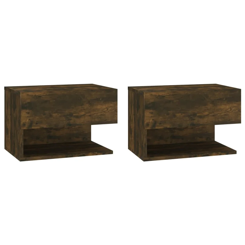 Lot de 2 tables de chevet murales avec tiroir et étagère 46 x 29,5 x 30 cm bois d'ingénierie marorn DEC036042