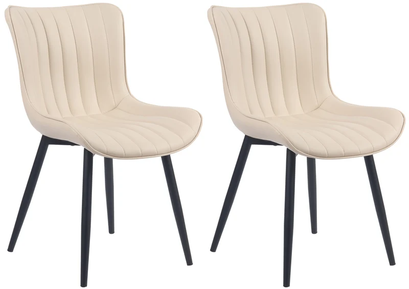 Lot de 2 chaises de salle à manger coutures décoratives verticales avec pieds en métal noir assise en PVC crème 10_0001730
