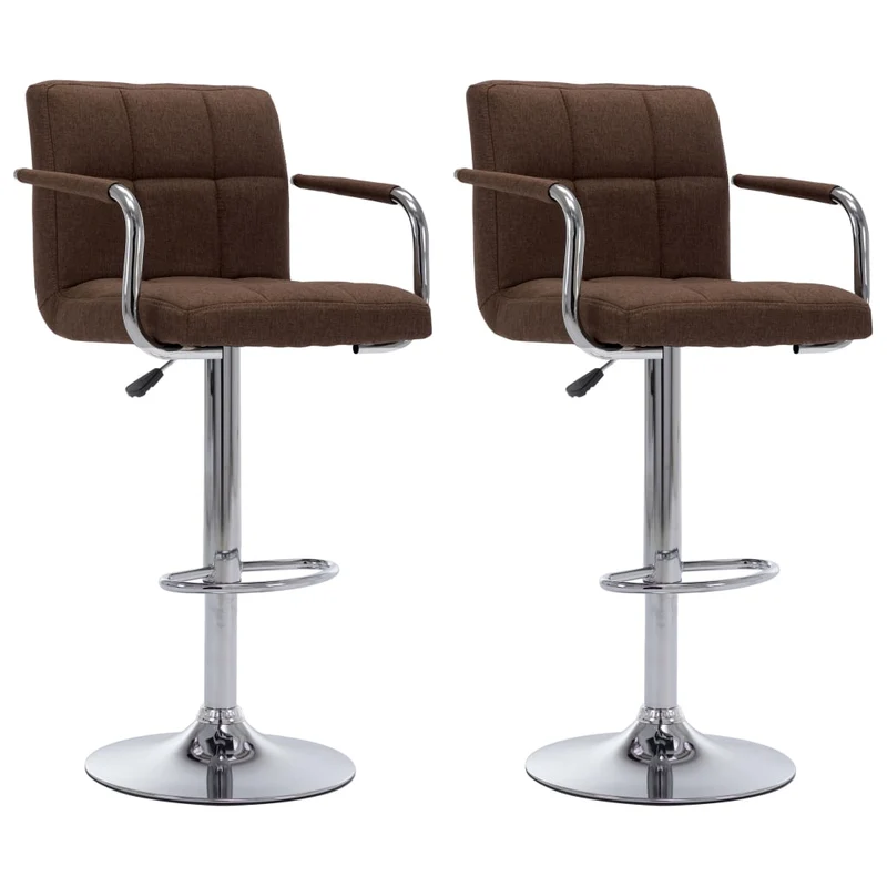 Tabourets de bar x2 chaises haute avec dossier et accoudoirs en tissu marron cadre en acier DEC029398