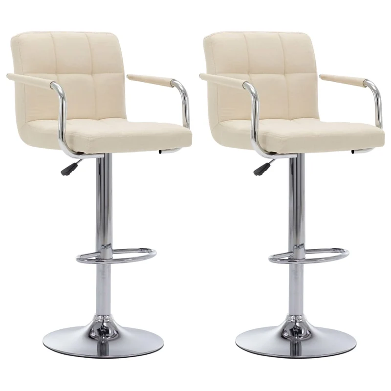 Tabourets de bar x2 chaises haute avec dossiers et accoudoirs en tissu crème cadre en acier DEC029387