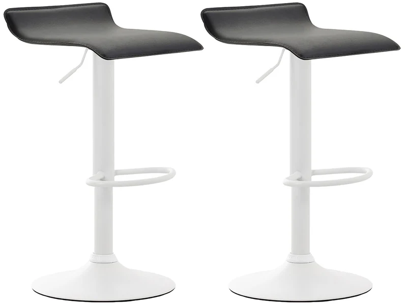 Lot de 2 tabourets de bar design minimaliste hauteur réglable repose-pieds en similicuir noir et métal blanc 10_0006403