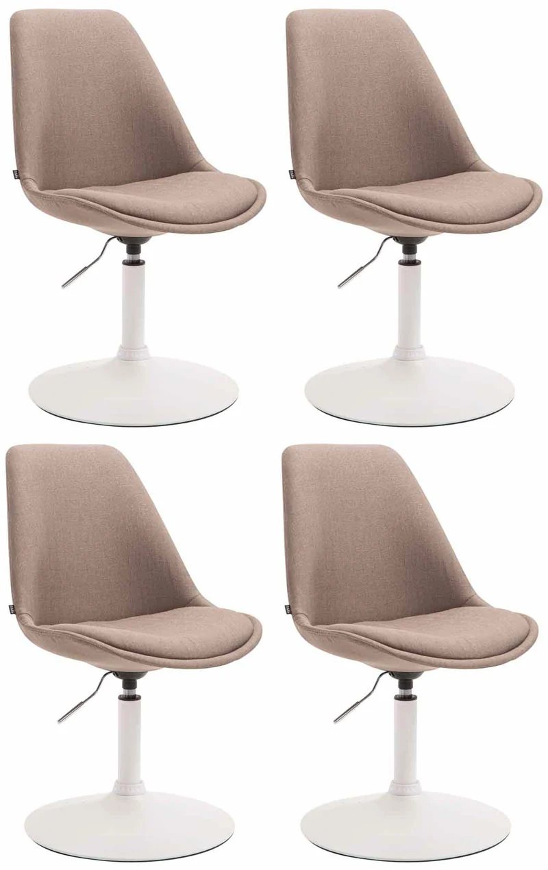Lot de 4 chaises de salle à manger pivotante hauteur réglable en tissu taupe et pied trompette en métal blanc 10_0008448