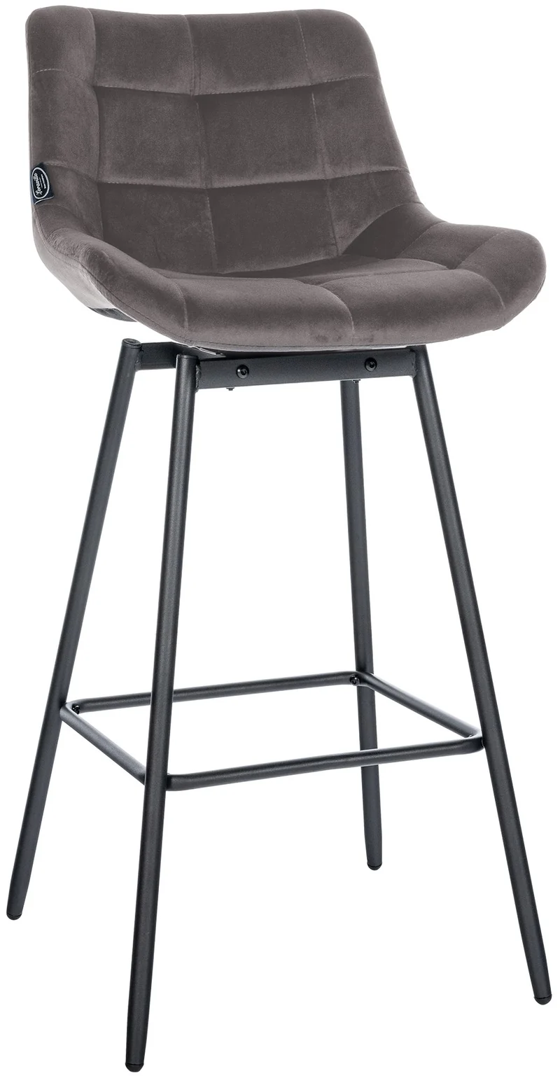 Tabouret de bar pivotant x1 avec repose-pieds revêtement en velours gris piètement à quatre pieds en métal noir 10_0005474