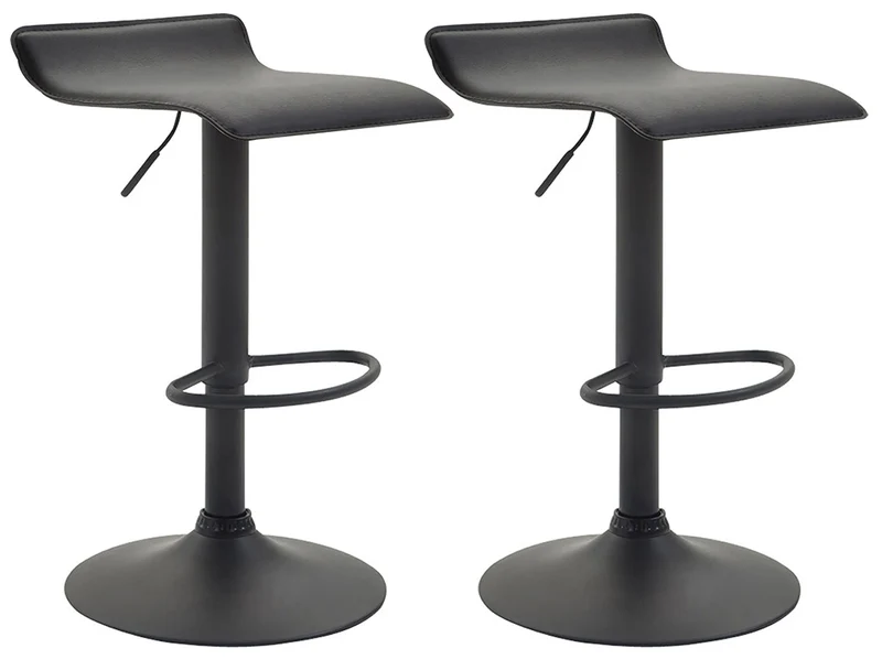 Lot de 2 tabourets de bar design minimaliste hauteur réglable repose-pieds en similicuir noir et métal noir 10_0006405