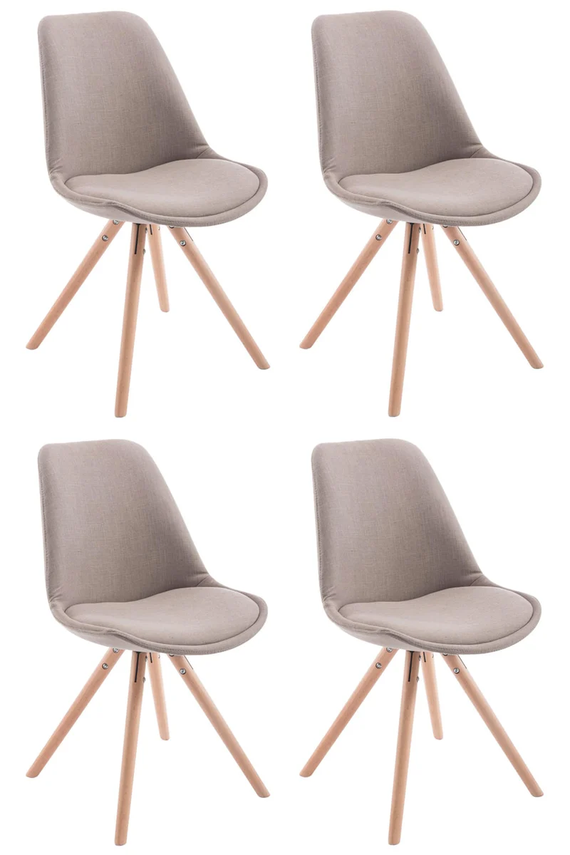 4 chaises de salle à manger style scandinave en tissu taupe pieds rond en bois clair CDS10351
