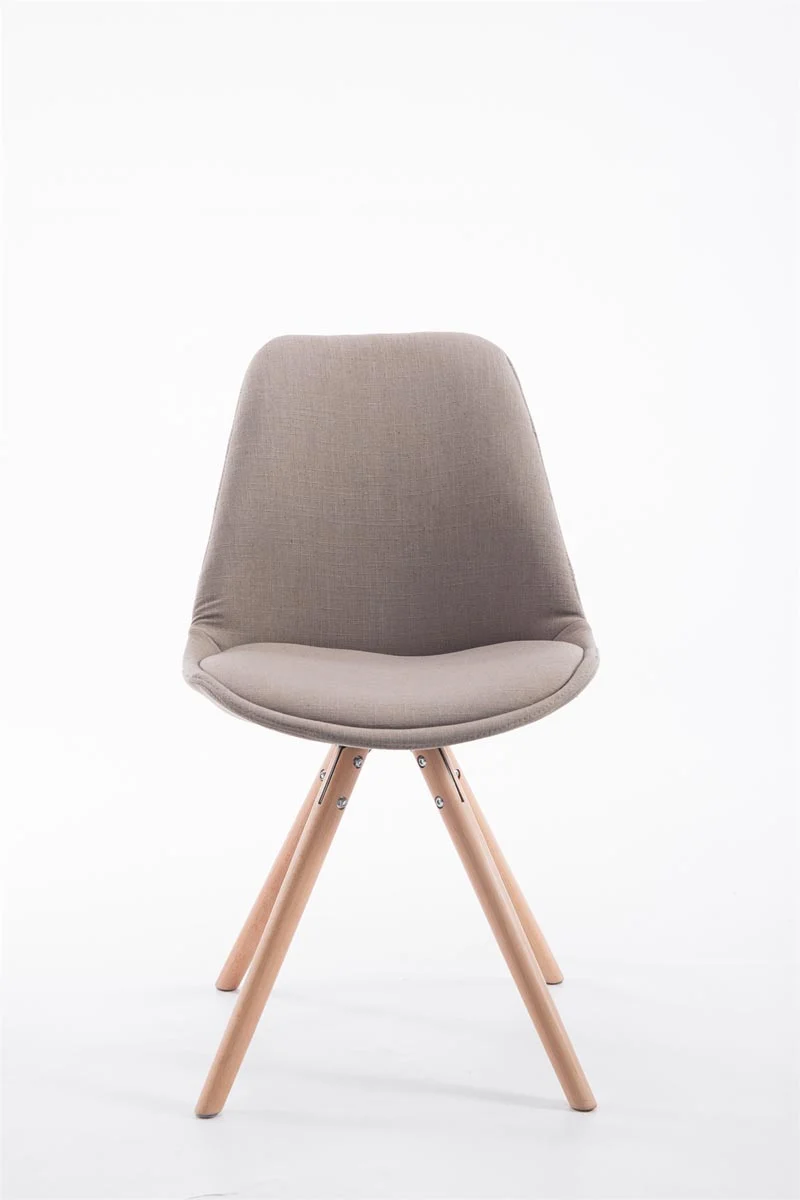 Chaise de salle à manger design scandinave en tissu taupe et pieds en bois clair forme rond 10_0008310