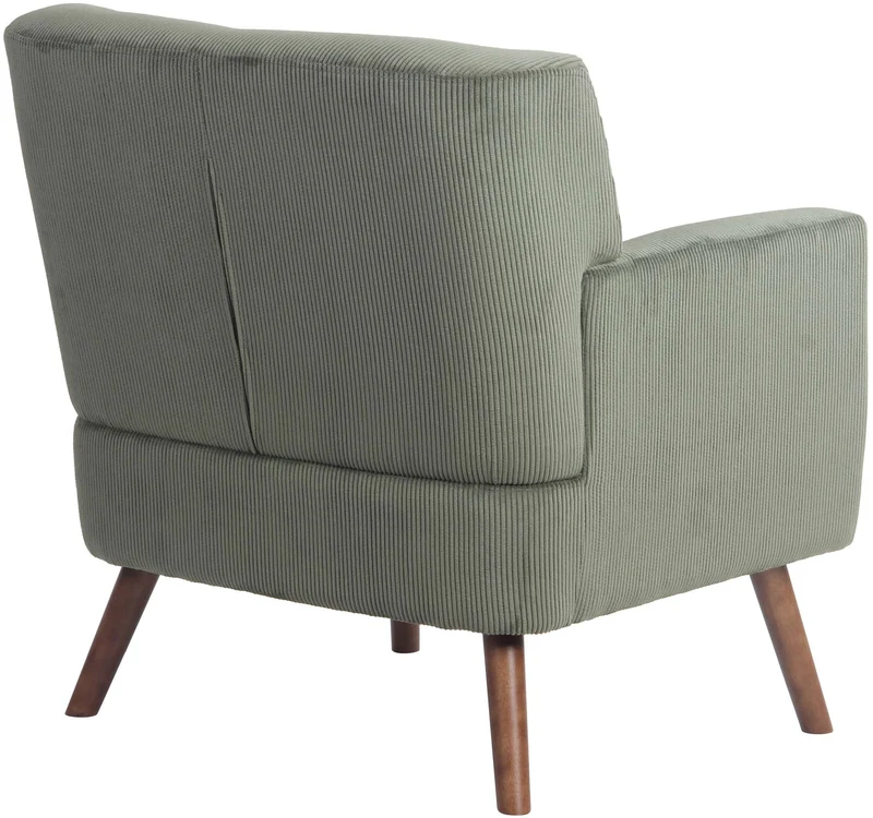 Fauteuil élégant en velours côtelé vert avec dossier à boutons capitonnés pieds en bois 10_0008241