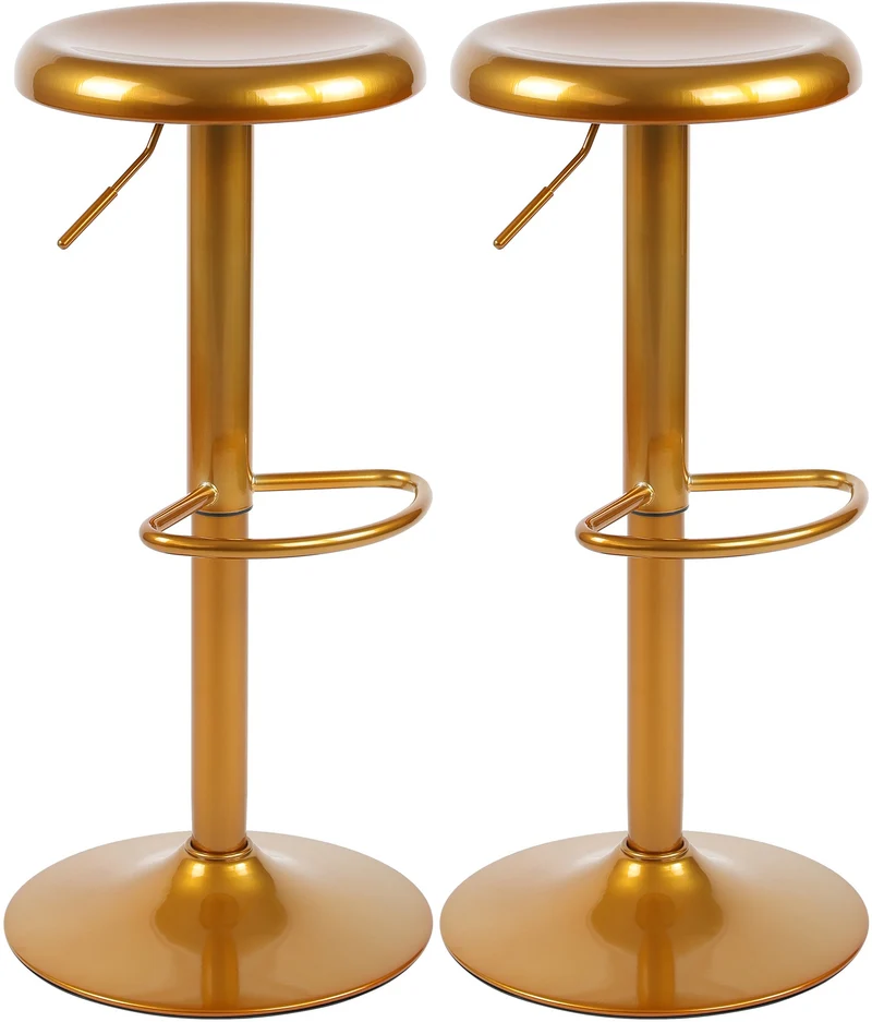 Set de 2 tabourets de bar hauteur réglable avec repose-pieds design moderne en métal doré 10_0005863