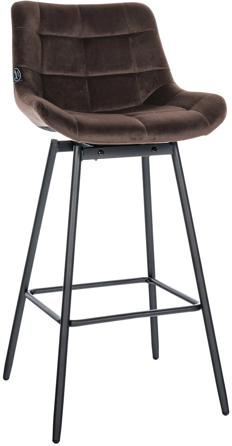 Tabouret de bar pivotant x1 avec repose-pieds revêtement en velours marron piètement à quatre pieds en métal noir 10_0005475