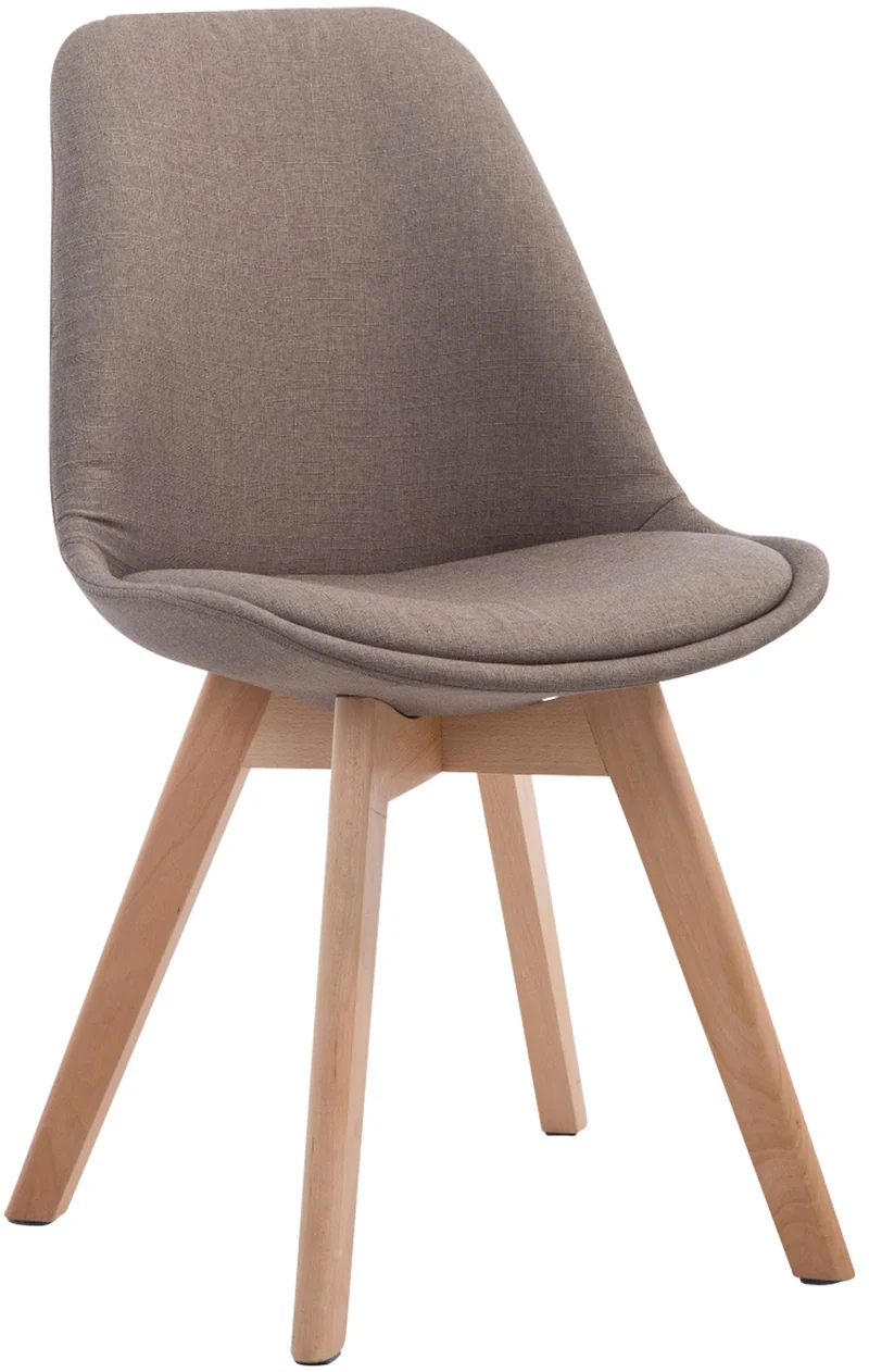 Chaise de salle à manger x1 design scandinave en tissu taupe et piètement à 4 pieds en bois clair 10_0003277