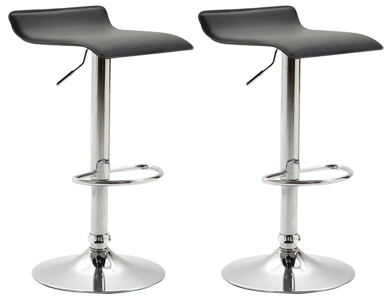 Lot de 2 tabourets de bar design minimaliste hauteur réglable repose-pieds en similicuir noir et métal chromé 10_0006404