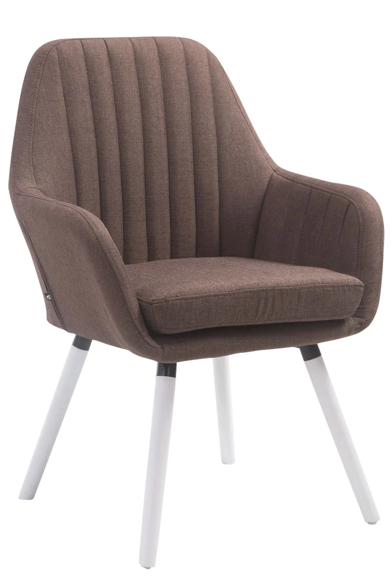 Chaise de salle à manger design rétro moderne avec accoudoirs rembourrée en tissu marron avec pieds en bois blanc 10_0008835