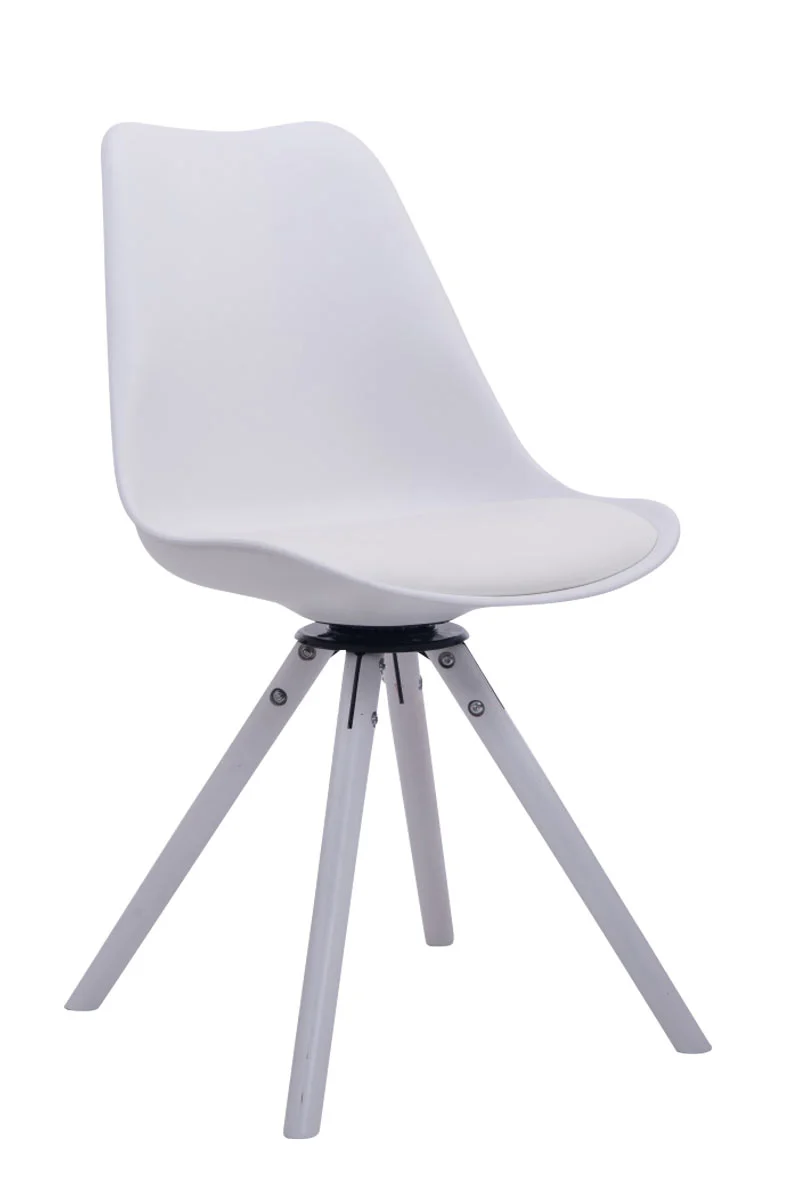 Chaise de salle à manger x1 pivotante 360° Revêtement similicuir blanc assise plastique piètement bois blanc style scandinave moderne 10_0008712