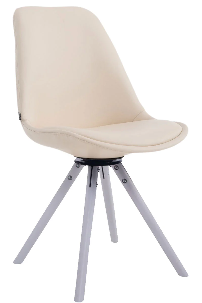 Chaise visiteur pivotante 360° revêtement similicuir crème piètement bois de hêtre style scandinave moderne 10_0008708