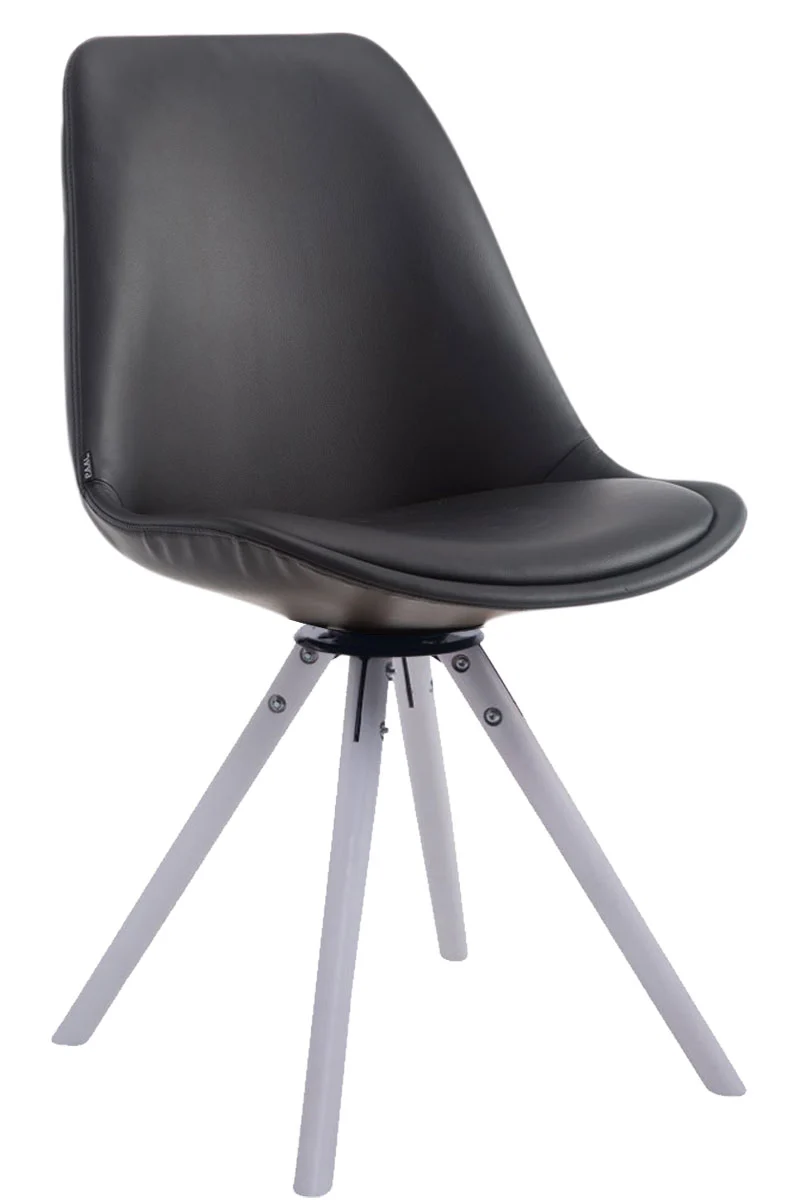 Chaise visiteur x1 pivotante 360° Revêtement similicuir noir piètement bois blanc style scandinave moderne 10_0008690