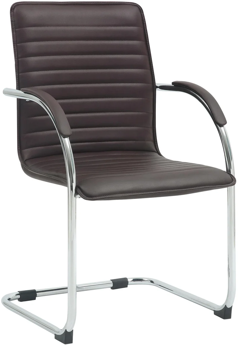 Chaise visiteur de bureau avec accoudoirs rembourrée en simili cuir marron avec piètement luge métallique 10_0008501