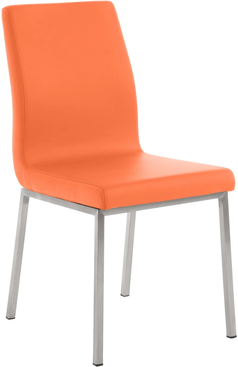 Chaise de salle à manger x1 en similicuir orange piètement acier inoxydable style moderne assise rembourrée 10_0007659