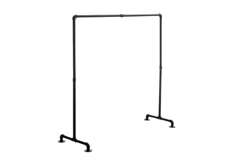 Portant à vêtements en métal noir style industriel structure robuste 150 x 150 x 55 cm 10_0009079