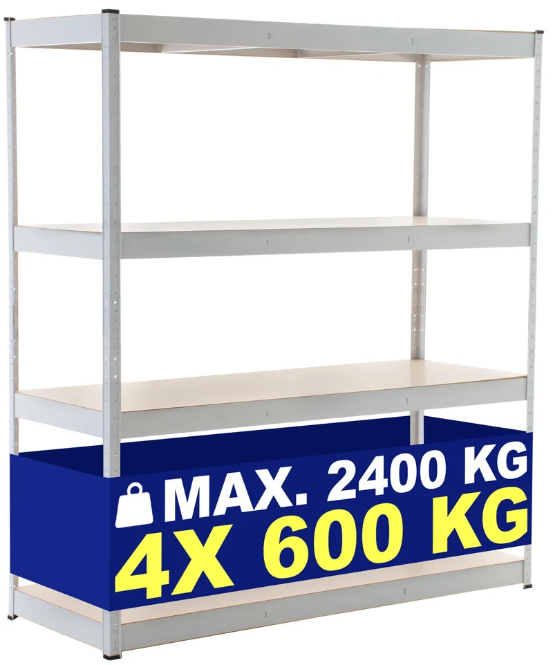 Étagère charge lourde 180 x 160 x 60 cm rayonnage métal blanc galvanisé 4 niveaux étagères réglables 10_0009055