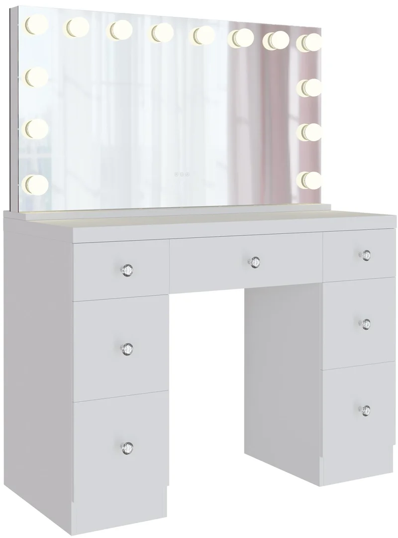 Coiffeuse avec miroir Hollywood LED 7 tiroirs éclairage réglable 3 modes ports USB A et C table maquillage moderne 10_0008324