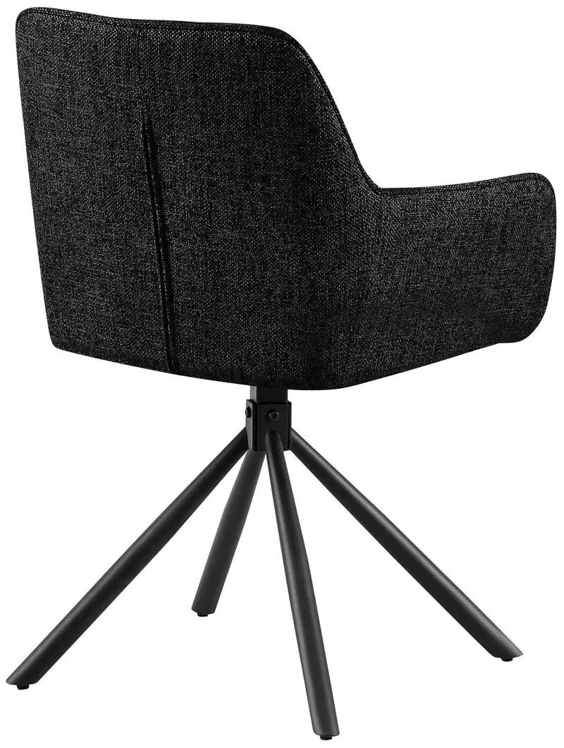 Lot de 2 chaises de salle à manger pivotante 180° revêtement tissu noir avec accoudoirs piètement métal noir style moderne 10_0007701